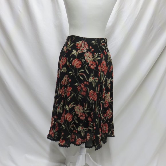 Jones NY Black with Floral Print Fully Lined Long Skirt - Picture 2 of 9